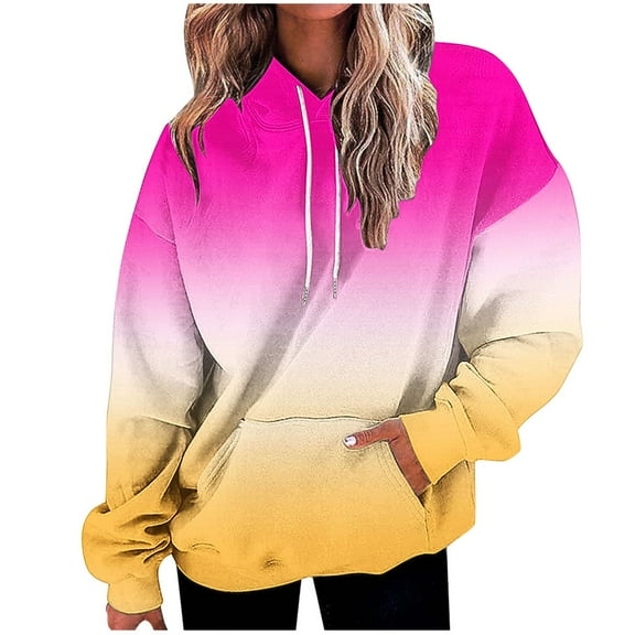 FNFYFH Womens Oversized Hoodies Gradient Drop Shoulder Sweatshirts Casual Long Sleeve Hooded Pullover Tops with Pockets