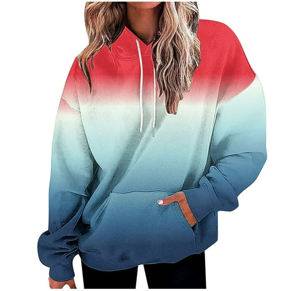 FNFYFH Womens Oversized Hoodies Gradient Drop Shoulder Sweatshirts Casual Long Sleeve Hooded Pullover Tops with Pockets