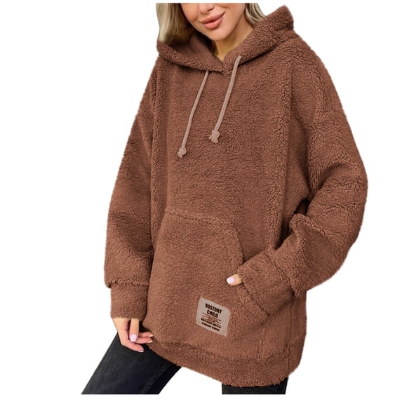 FNFYFH Womens Oversized Sherpa Hoodie Fuzzy Fleece Sweatshirt Hooded Casual Long Sleeve Fluffy Pullover Tops with Pockets