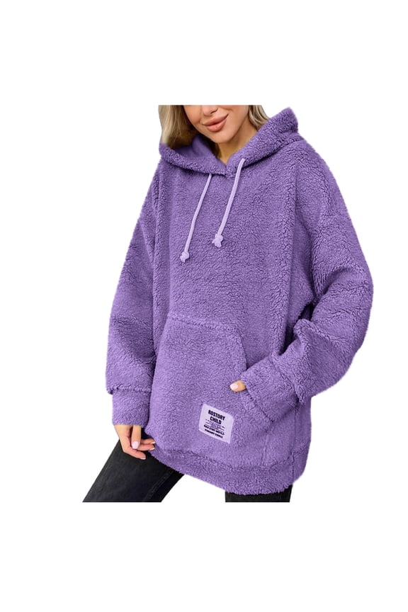 Womens Oversized Sherpa Hoodie Fuzzy Fleece Sweatshirt Hooded Casual Long Sleeve Fluffy Pullover Tops with Pockets