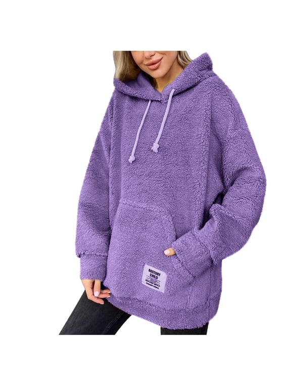 Womens Oversized Sherpa Hoodie Fuzzy Fleece Sweatshirt Hooded Casual Long Sleeve Fluffy Pullover Tops with Pockets