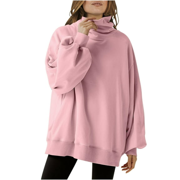 FNFYFH Womens Oversized Sweatshirts Casual Turtleneck Sweatshirt Solid Color Long Sleeve Pullover Tops with Pockets
