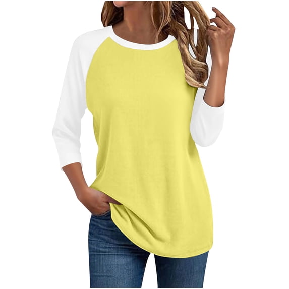 FNFYFH Womens Plus Size 3/4 Sleeve Raglan T-Shirt Color Block Baseball Shirts Tunic Tops
