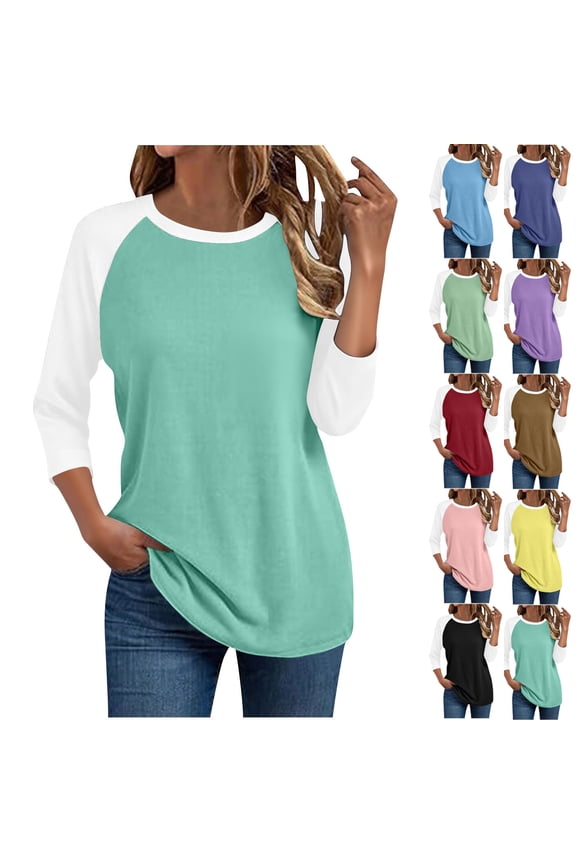 FNFYFH Womens Plus Size 3/4 Sleeve Raglan T-Shirt Color Block Baseball Shirts Tunic Tops