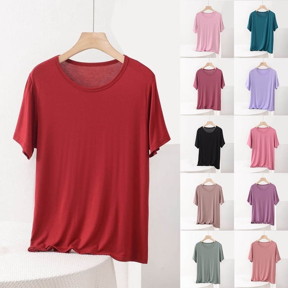 FNFYFH Womens Plus Size Basic Tee Soft Comfort Short Sleeve Modal Tops Lightweight Loose Summer Crewneck T-Shirt