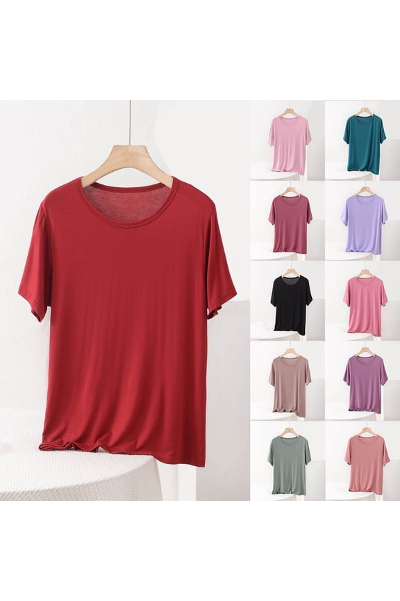 FNFYFH Womens Plus Size Basic Tee Soft Comfort Short Sleeve Modal Tops Lightweight Loose Summer Crewneck T-Shirt