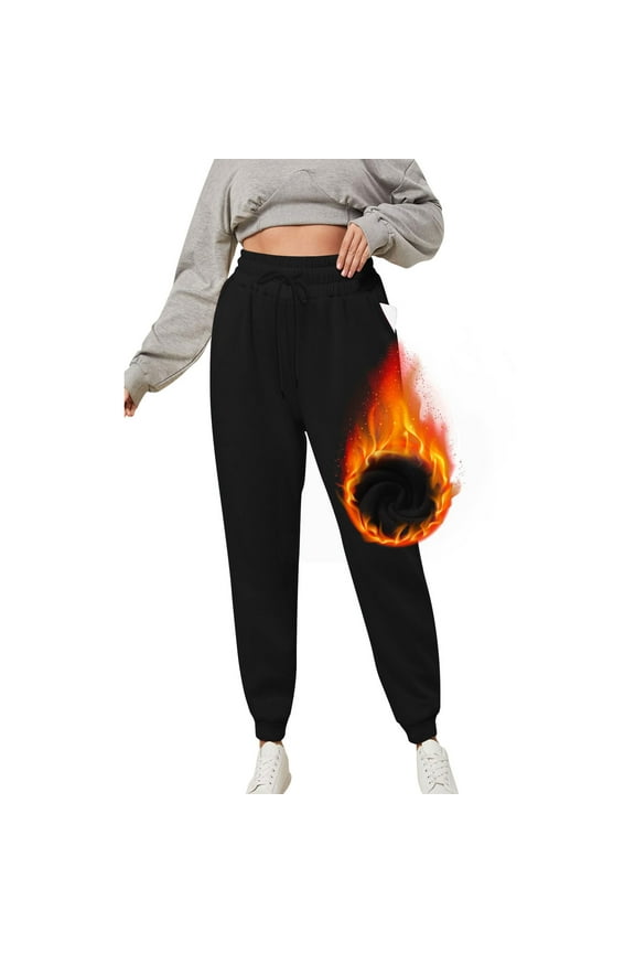 Womens Plus Size Fleece Pants Drawstring Elastic Sherpa Lined Sweatpants Active Running Jogger Pants with Pockets