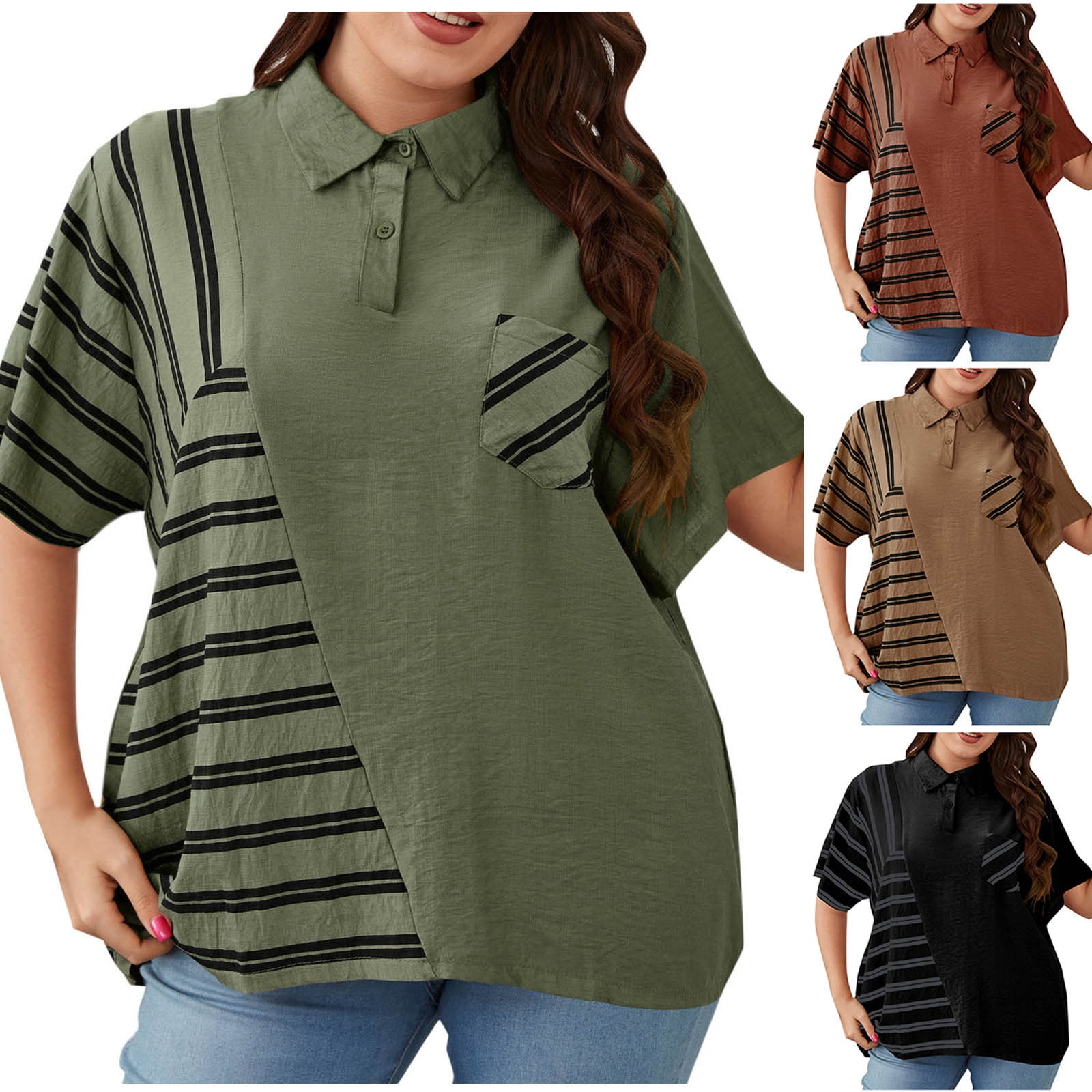 FNFYFH Womens Plus Size Golf Shirt Short Sleeve Button Down Collared ...