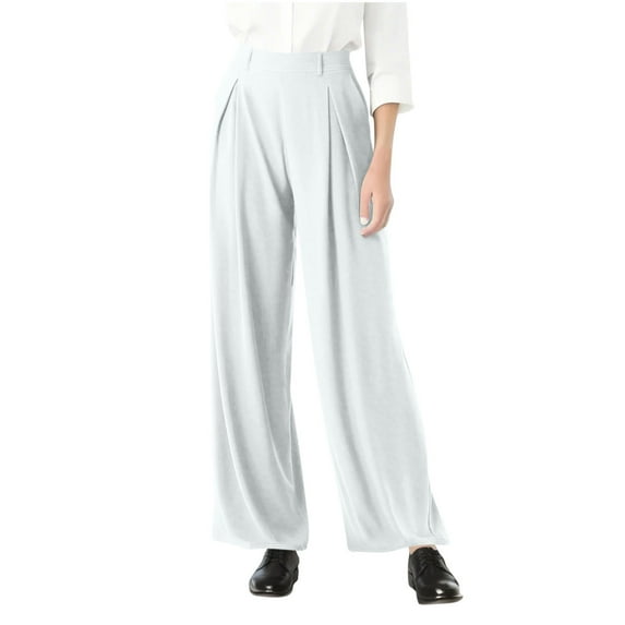 FNFYFH Womens Plus Size Palazzo Pants High Waist Pleated Flowy Chiffon Wide Leg Pants Pull on Business Casual Slacks Trousers with Pockets