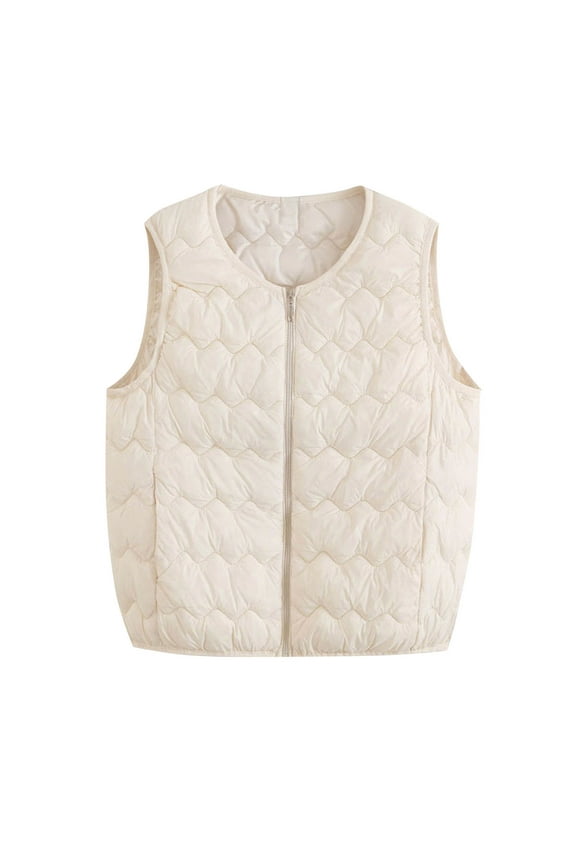 Womens Plus Size Puffer Vest Cropped Zip Up Quilted Lightweight Jacket Crew Neck Winter Down Gilet Waistcoat