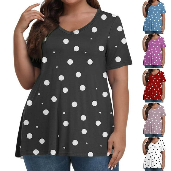 FNFYFH Womens Plus Size Tops Short Sleeve Shirts V Neck Tunic Blouses Summer Loose Casual Graphic Tees