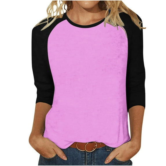 FNFYFH Womens Raglan Shirts 3/4 Sleeve Baseball Tee Tunic Crewneck Color Block Shirt Summer Trendy 3/4 Length Sleeve Cute Tops Causal Loose Fit Breathable Top for Women 2025