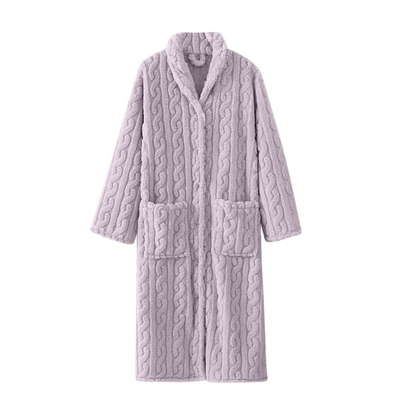 FNFYFH Womens Robe Plush Fleece Shawl Collar Bath Robe Long Cable Knit Thick Fluffy Towel Robes Cozy Warm Pockets Housecoat