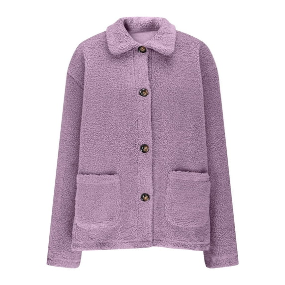 FNFYFH Womens Sherpa Jacket Lapel Button Down Coat Fuzzy Fleece Warm Winter Jackets Solid Long Sleeve Outwear with Pockets