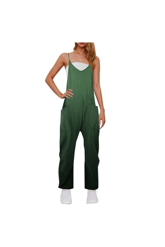 Womens Sleeveless Gradient Jumpsuits Spaghetti Strap Loose Romper Baggy Overalls with Pockets