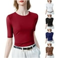 thumbnail image 1 of FNFYFH Womens Slim Fit Crew Neck T Shirt Half Sleeve Mesh Tops Summer Fitted Basic Tee, 1 of 6
