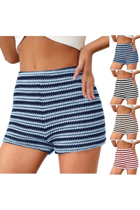 Womens Striped Lounge Shorts Soft Y2K Knit Low Rise Mini Shorts Stretch Low Rise Micro Shorts