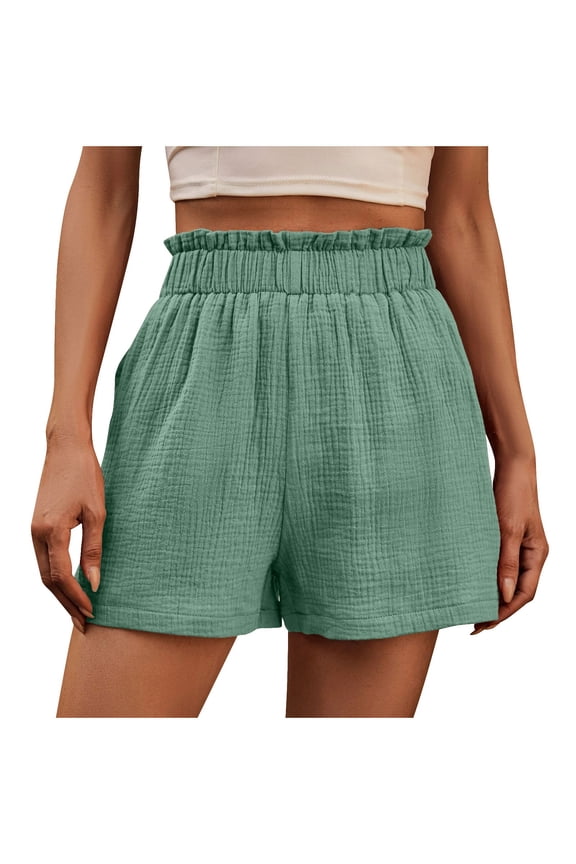 Womens Summer Athletic Shorts Drawstring Elastic Waist Yoga Workout Bottoms Comfy Ruffle Shorts with Pockets for Women Cycling Hiking Workout Bottoms 2025