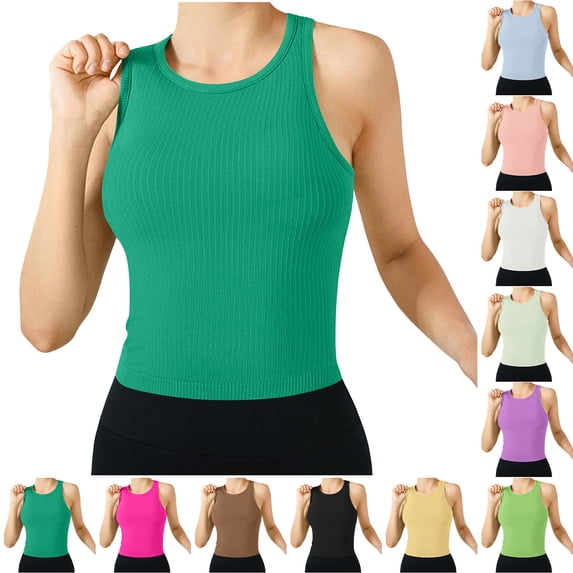 FNFYFH Womens Tank Tops with Built-in Bra Sleeveless Racerback Shirts Casual Ribbed Fitted Workout Tops