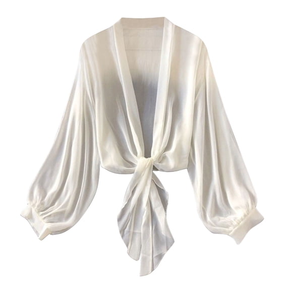 FNFYFH Womens Tie Knot Bolero Shrugs Summer Long Sleeve Lightweight Cropped Cardigans Swimsuit Coverup