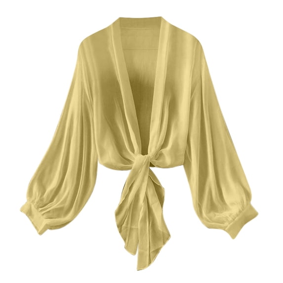 FNFYFH Womens Tie Knot Bolero Shrugs Summer Long Sleeve Lightweight Cropped Cardigans Swimsuit Coverup