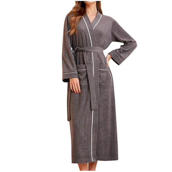 FNFYFH Womens Towel Robe Full Long V Neck Soft Terry Bathrobe Super Absorbent Robes Cozy Fleece Spa Bath Robe with Pockets and Belt