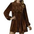 thumbnail image 1 of FNFYFH Womens Velvet Babydoll Mini Dress Peplum Pleated Swing Dress Puff Long Sleeve Wedding Party Dresses, 1 of 9