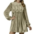 thumbnail image 1 of FNFYFH Womens Velvet Babydoll Mini Dress Peplum Pleated Swing Dress Puff Long Sleeve Wedding Party Dresses, 1 of 9