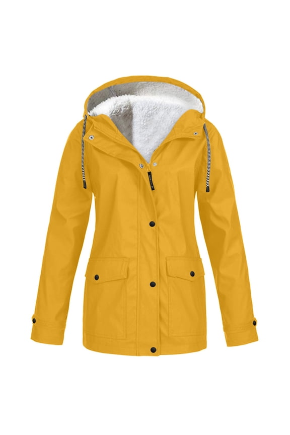 Womens Waterproof Hooded Jacket Lightweight Rain Jackets with Pockets Winter Warm Rain Coat for Hiking Outdoor Windproof Outerwear Gray S-5XL