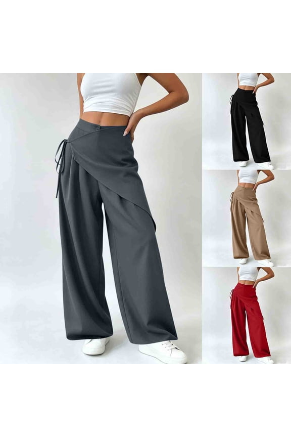 Womens Wide Leg Pants Trendy Wrap Bow Tie Palazzo Trousers High Waisted Dress Pants