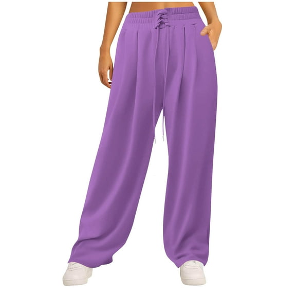 FNFYFH Womens Wide Leg Sweatpants Baggy High Waisted Barrel Sweatpants Lightweight Drawstring Athletic Pants with Pockets