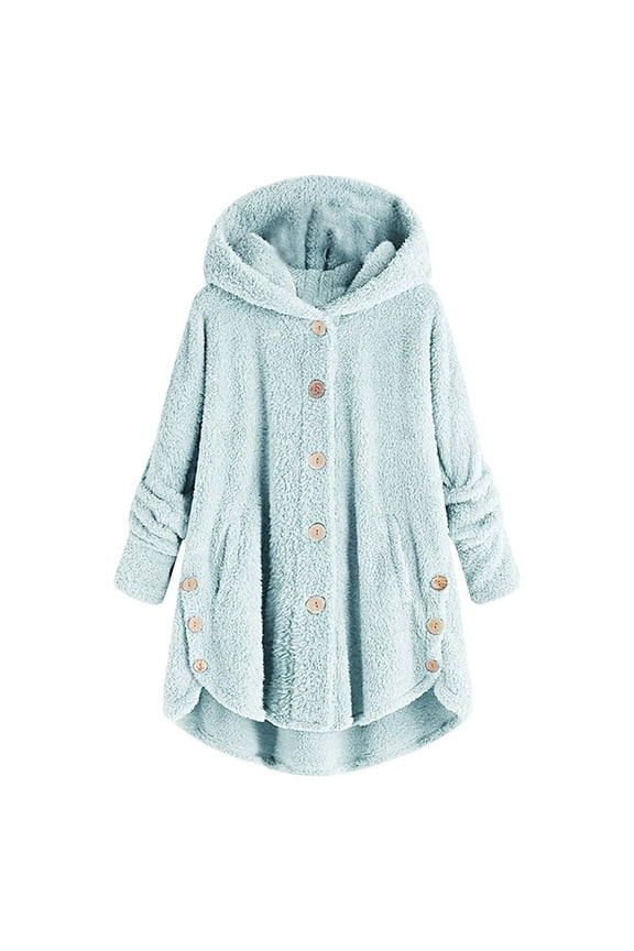 Womens Winter Fleece Coats Fluffy Button Long Sleeve Hoodies Jackets 2025 Warm Teddy Bear Outerwear Plus Size Hooded Coats for Women Pink S-5XL