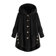 FNFYFH Womens Winter Fleece Coats Fluffy Button Long Sleeve Hoodies Jackets 2025 Warm Teddy Bear Outerwear Plus Size Hooded Coats for Women Pink S-5XL