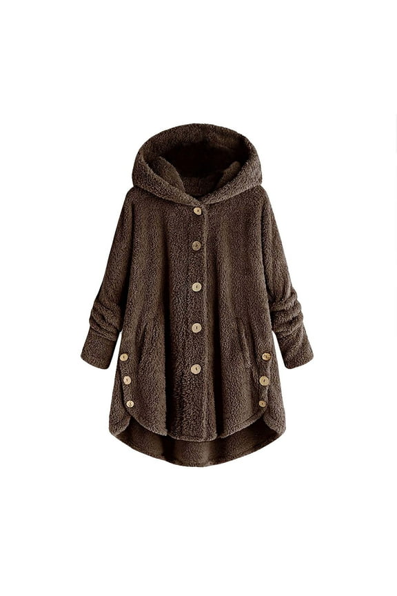 Womens Winter Fleece Coats Fluffy Button Long Sleeve Hoodies Jackets 2025 Warm Teddy Bear Outerwear Plus Size Hooded Coats for Women Pink S-5XL