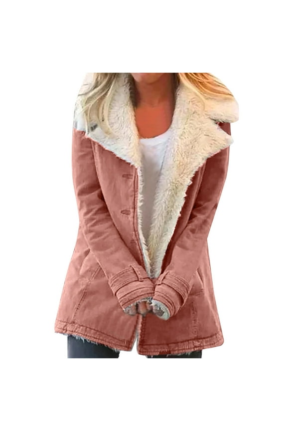 Womens Winter Fleece Coats Warm Button Long Sleeve Outerwear with Pockets Trendy Lapel Jackets Overcoats for Women 2025 Plus Size Jacket Coat S-XXXXXL