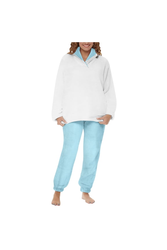 Womens Winter Pajama Sets 2 Pieces Fleece Pajamas Sets Fluffy Sleepwear Warm Sherpa Pullover with Pants Warm Comfy Loungewear Suits Khaki XXL