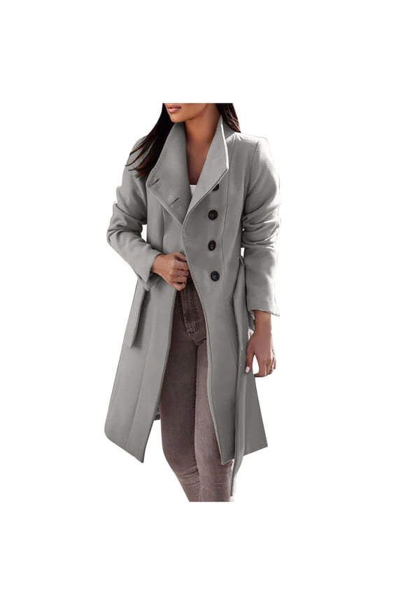 Womens Winter Woolen Coat Lapel Collar Long Sleeve Outerwear with Blend Warm Button Down Long Jackets Coats Slim Fit Overcoat for Women XXL