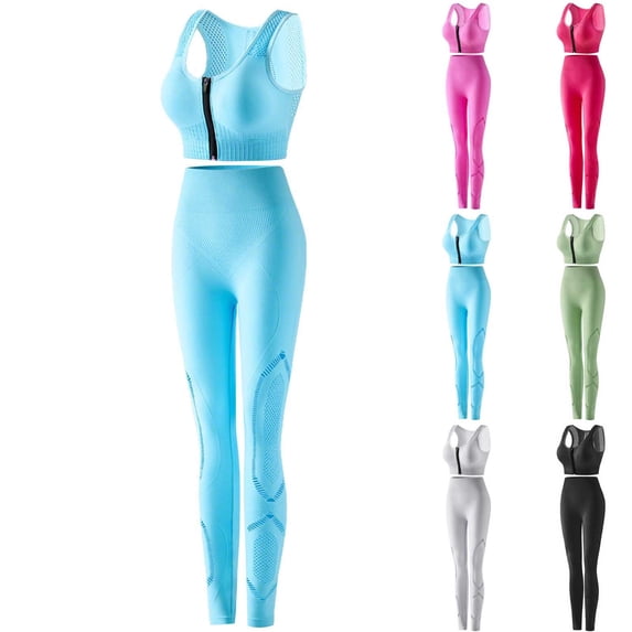 FNFYFH Womens Workout Sets 2 Piece Seamless Yoga Outfits High Waist Leggings Sports Bra Gym Set Front Closure