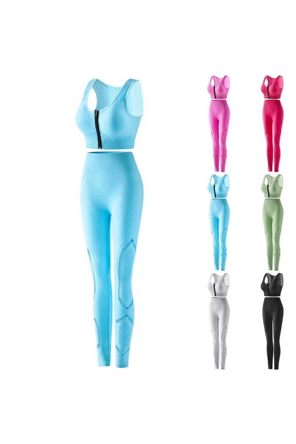Womens Workout Sets 2 Piece Seamless Yoga Outfits High Waist Leggings Sports Bra Gym Set Front Closure