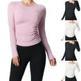 thumbnail image 1 of FNFYFH Womens Workout Tops Built in Bra Side Runched Ribbed Stretch Active Long Sleeve Shirt Yoga Athletic Gym Clothes, 1 of 8