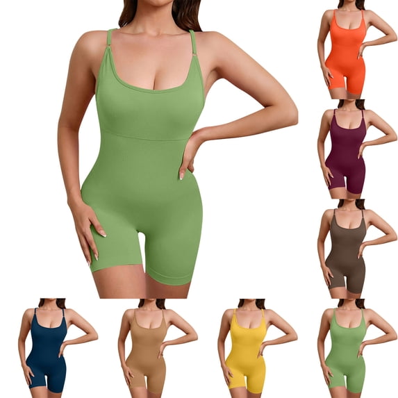 FNFYFH Womens Yoga Jumpsuits Workout One Piece Rompers Bodycon Backless Bodysuits Padded