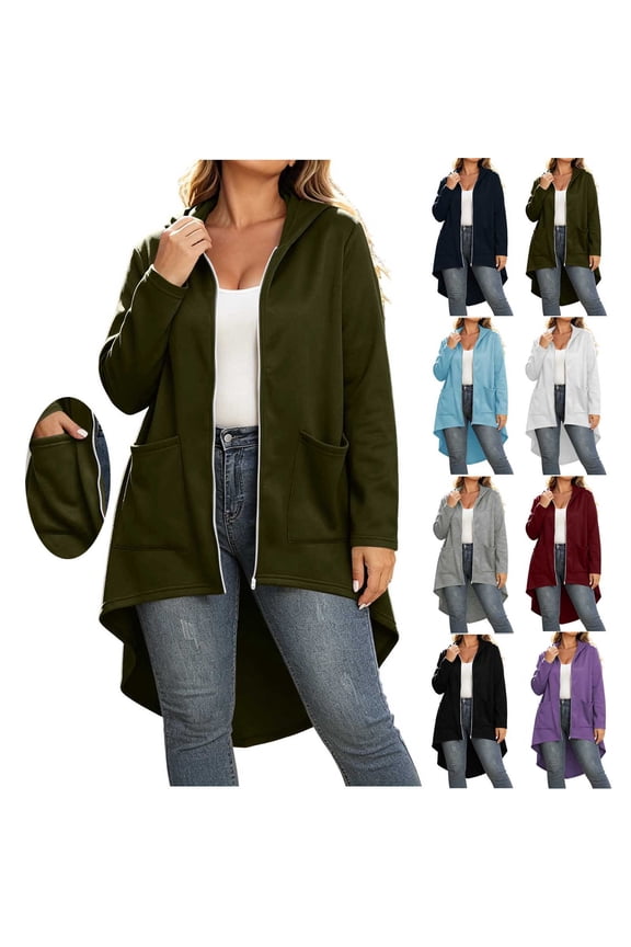 Womens Zip Up Hoodies Long Sleeve Oversize Sweatshirt High Low Hem Gothic Hoodie with Pockets
