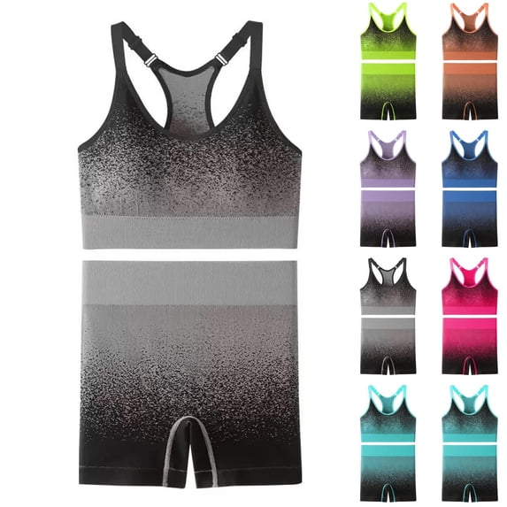 FNFYFH Workout Sets for Women 2 Piece Seamless Yoga Outfits Shorts and Racerback Sports Bra Gym Athletic Clothing