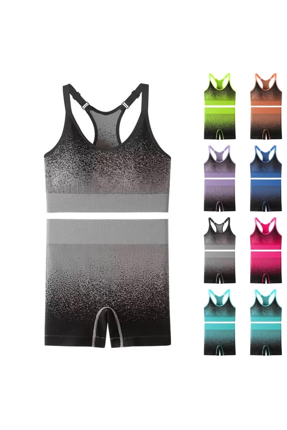 Workout Sets for Women 2 Piece Seamless Yoga Outfits Shorts and Racerback Sports Bra Gym Athletic Clothing