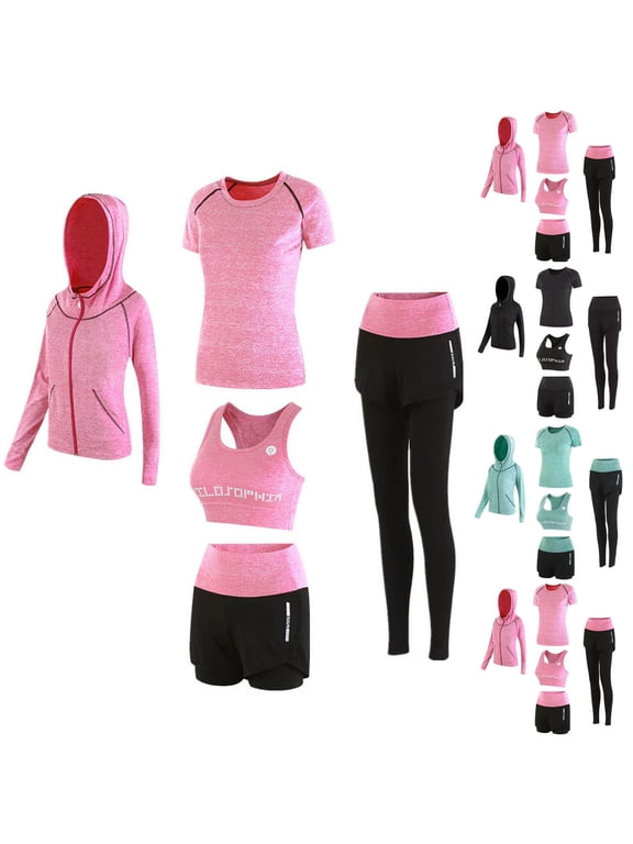 Workout Sets for Women 5 Piece Yoga Exercise Gym Outfits Sport Running Athletic Clothing Set Tracksuits Activewear