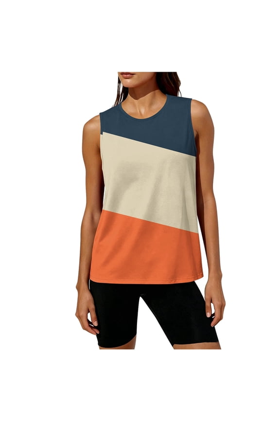 Workout Tank Tops Woman Plus Size Color Block Sleeveless Shirts Split Open Back Athletic Tee