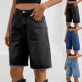 thumbnail image 1 of FNFYH Women Bermuda Jean Shorts Loose Fit Frayed Denim Shorts Summer Raw Hem Knee Length Jeans, 1 of 10