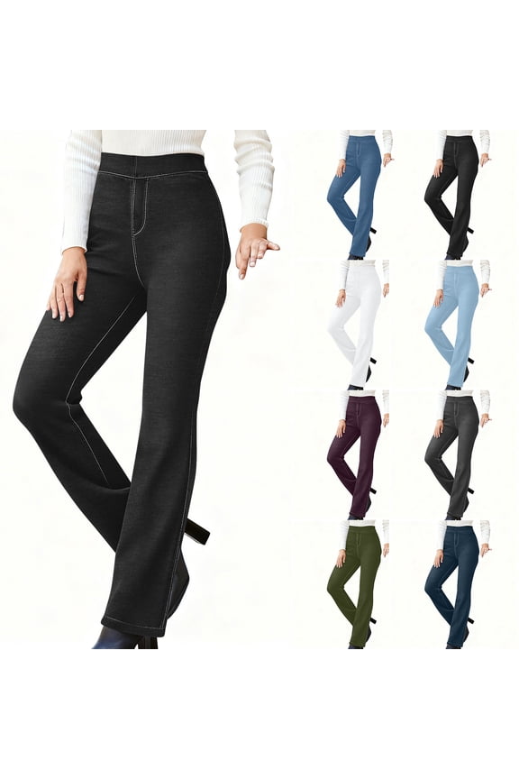 FNFYH Women's Bootcut Faux Jeans Pull On Bootleg Flare Yoga Pants Tummy Control High Waisted Casual Dress Pants