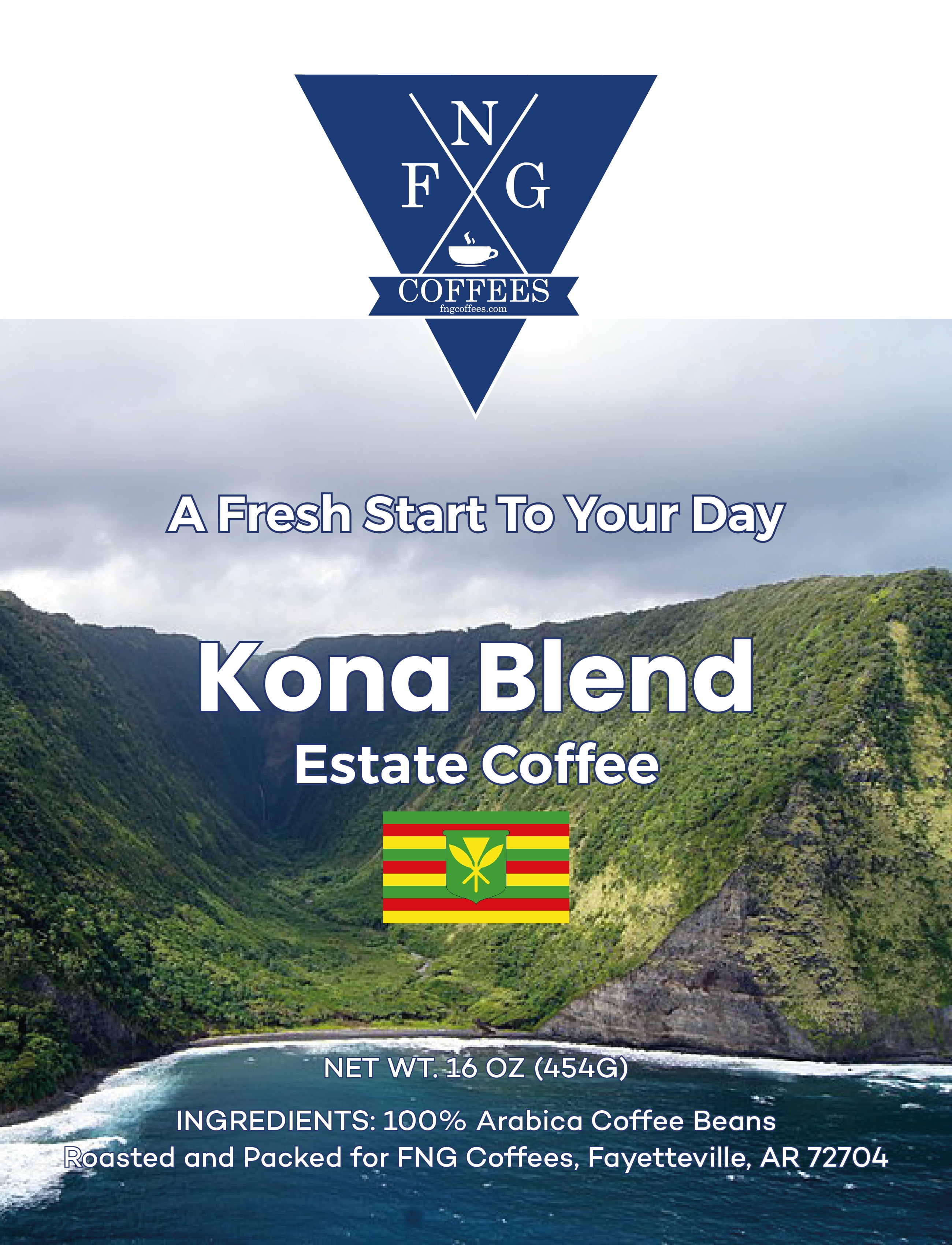 FNG Coffees- Kona Blend 50% Estate Coffee- Whole Bean