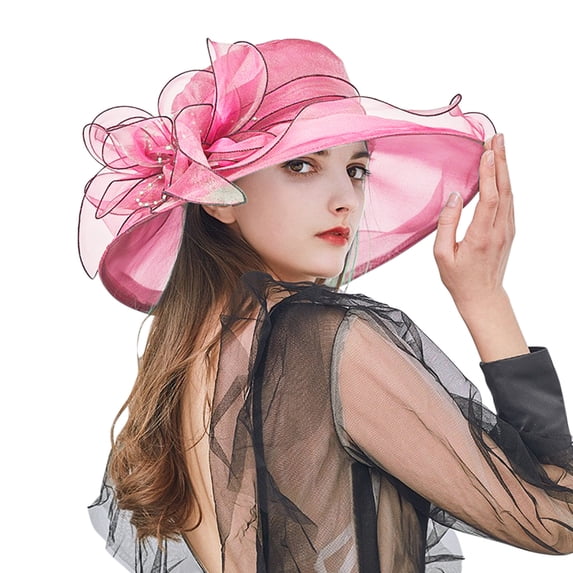 Polyester Sun Hat, Sun Hats, FNGZ Women's Summer Dress Hat, Wide Leaf Flower Bridal Shower Hat, Sun Hat, Beach Hat